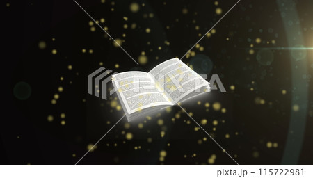 Image of yellow glowing spots over open book Image of yellow glowing spots over open book 115722981