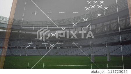 Image of drawing of game plan over empty stadium 115723025