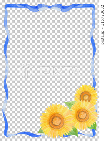 水彩で描いたひまわりのフレーム 01 115723032