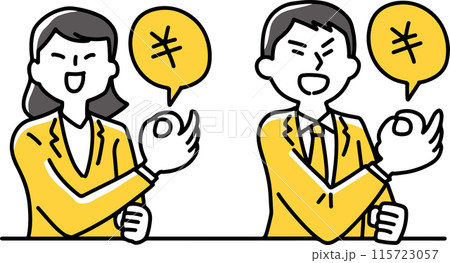 指でお金のポーズをとる男女社員 115723057