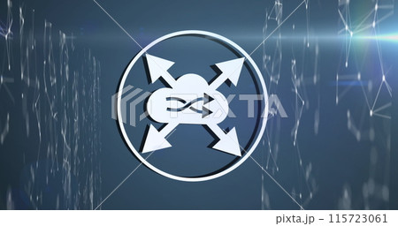 Image of interface with cloud and data sharing icons over networks and data processing 115723061