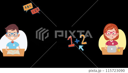 Image of schoolchildren icons on black background 115723090