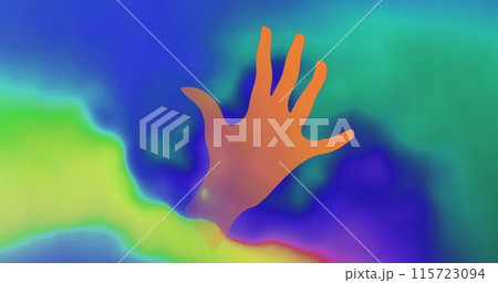 Image of shapes and hand on colourful background 115723094