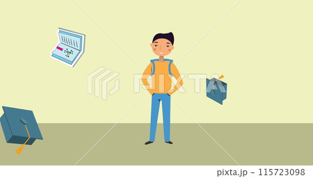 Image of schoolboy icon on beige background 115723098