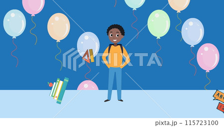 Image of schoolboy icon on blue background 115723100