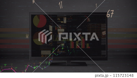 Image of graph and data processing over charts on interface screen Image of graph and data processing over charts on interface screen 115723148