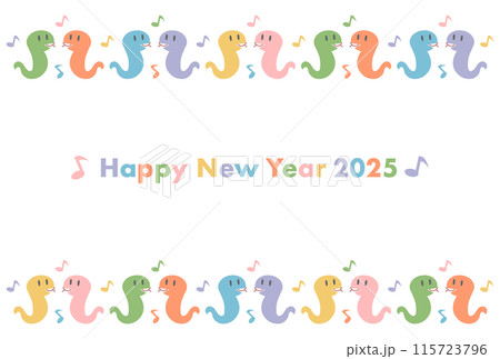 2025年巳年の年賀状: カラフルな蛇と音符の模様 2025年巳年の年賀状: カラフルな蛇と音符の模様 115723796