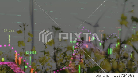 Image of data processing over wind turbines Image of data processing over wind turbines 115724668