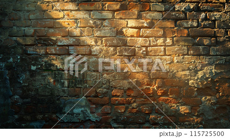 Sunlit brick wall background with copyspace. 115725500