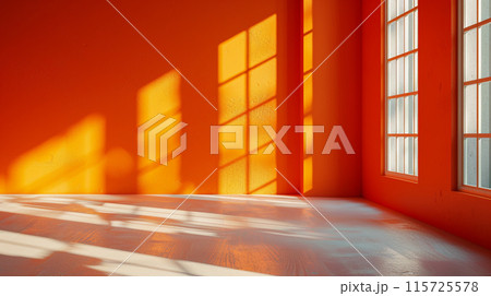 Orange background for product presentation with shadow and light from windows 115725578