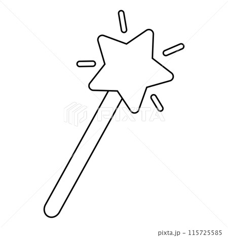 Magic wand with sparkling star on top, doodle style flat vector outline for coloring book Magic wand with sparkling star on top, doodle style flat vector outline for coloring book 115725585