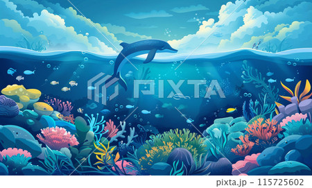 Illustration of under ocean background. World ocean day concept. Illustration of under ocean background. World ocean day concept. 115725602