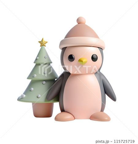 christmas penguin 3D illustration on white bg 115725719