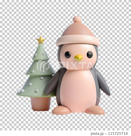 christmas penguin 3D illustration on white bg 115725719