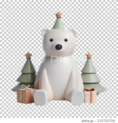 christmas polar bear 3D illustration on white bg 115725720