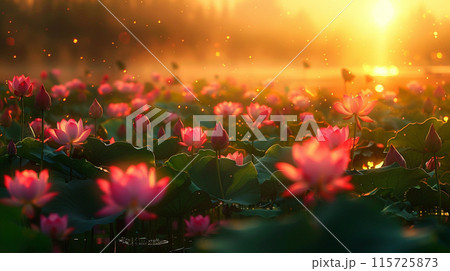 Sunlit lotus background. Beautiful flower background. Nature background concept. 115725873