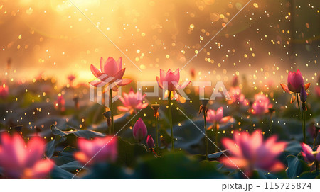 Sunlit lotus background. Beautiful flower background. Nature background concept. Sunlit lotus background. Beautiful flower background. Nature background concept. 115725874