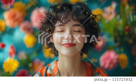 person using a popular mindfulness app to practice gratitude exercises, their expression reflecting a sense of appreciation and positivity. mental health , mindfulness and wellness concept 115725932