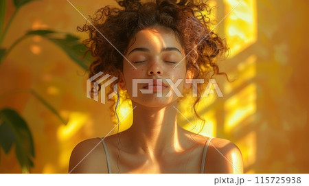 person using a popular mindfulness app to practice gratitude exercises, their expression reflecting a sense of appreciation and positivity. mental health , mindfulness and wellness concept person using a popular mindfulness app to practice gratitude exercises, their expression reflecting a sense of appreciation and positivity. mental health , mindfulness and wellness concept 115725938