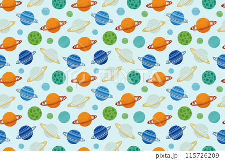 カラフルな惑星のシームレスパターン背景 カラフルな惑星のシームレスパターン背景 115726209