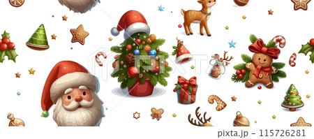 Christmas seamless pattern with a set of elements of winter comfort. Festive packaging. Christmas seamless pattern with a set of elements of winter comfort. Festive packaging. 115726281