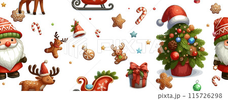Christmas seamless pattern with a set of elements of winter comfort. Festive packaging. 115726298
