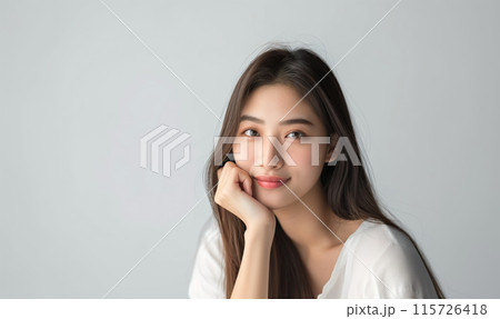 顔に手を添える女性 115726418