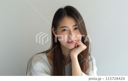 顔に手を添える女性 115726420