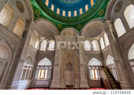 Interior of the Bibi-Heybat Mosque in Baku, Azerbaijan, showcasing it's dome, arches, and windows Interior of the Bibi-Heybat Mosque in Baku, Azerbaijan, showcasing it's dome, arches, and windows 115726428