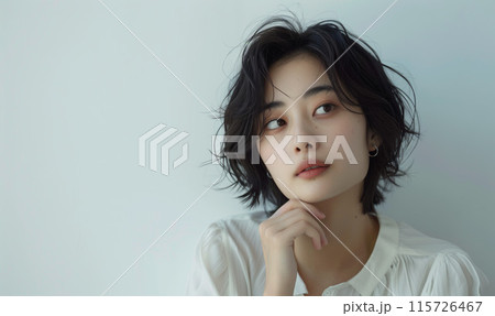 顔に手を添える女性 115726467