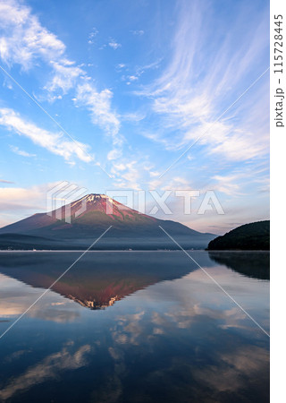 山梨県・初夏の山中湖に映る逆さ富士 115728445