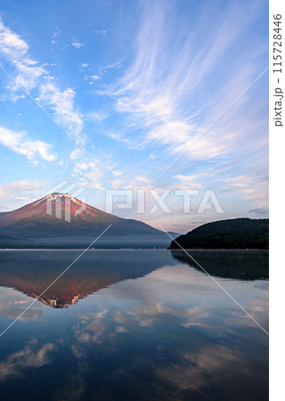 山梨県・初夏の山中湖に映る逆さ富士 115728446