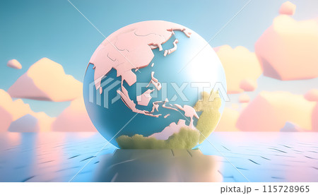 CG背景イラスト　夕焼けに浮かぶ地球儀 115728965