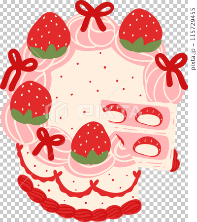 Coquette Strawberry Cake  Vintage Retro Dessert in Vibrant Flat Design 115729455