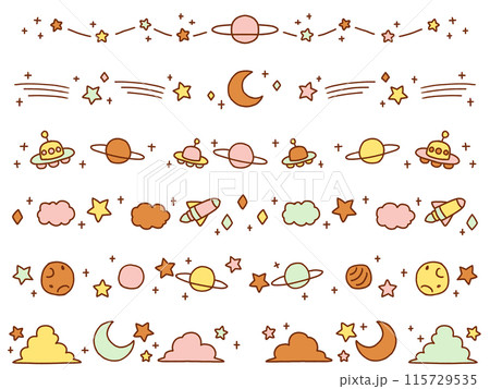 カラフルな宇宙の手描きのラインセット カラフルな宇宙の手描きのラインセット 115729535