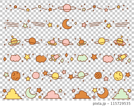 カラフルな宇宙の手描きのラインセット カラフルな宇宙の手描きのラインセット 115729535