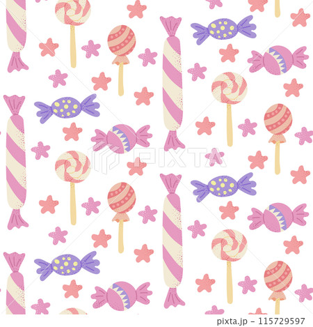 Sweets seamless pattern in flat childish style Sweets seamless pattern in flat childish style 115729597