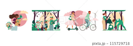 People Character Care of Nature and Environment Vector Set 115729718