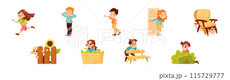 Kids Playing Hide and Seek Game Have Fun Vector Set Kids Playing Hide and Seek Game Have Fun Vector Set 115729777