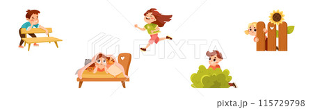 Kids Playing Hide and Seek Game Have Fun Vector Set 115729798