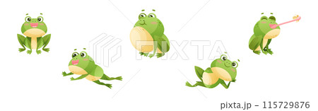 Cute Green Frog or Toad Character with Folded Limbs Vector Set Cute Green Frog or Toad Character with Folded Limbs Vector Set 115729876