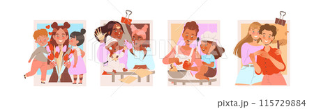 Mother and Child Playing and Having Fun Together Enjoying Activity Vector Set 115729884