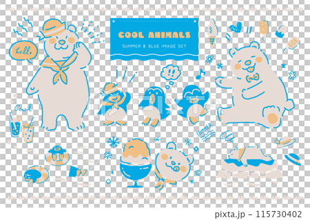 Polar bear and penguin cool retro color set 115730402