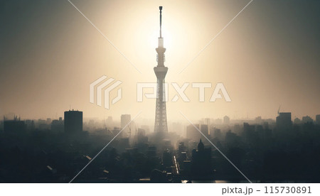 朝日の中のスカイツリー 115730891