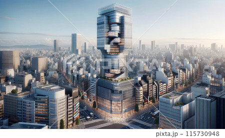 未来都市の中心にそびえるガラスタワー 115730948