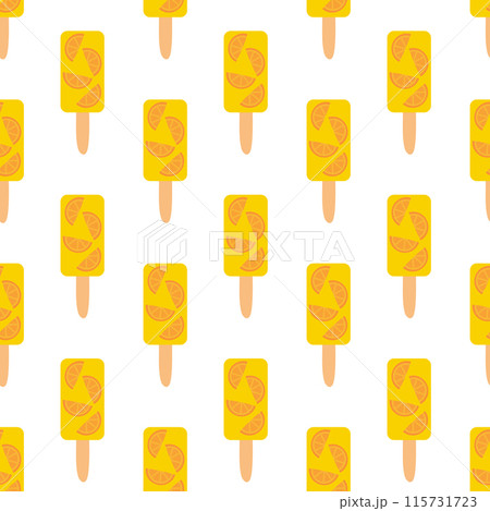Seamless pattern. Ice cream with orange slice on stick. Summer time sweet food background. Vector flat illustration. 115731723