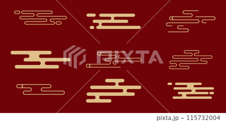 Asian gold cloud set, traditional abstract collection isolated on red background. Chinese decoration for celebration. Asian gold cloud set, traditional abstract collection isolated on red background. Chinese decoration for celebration. 115732004