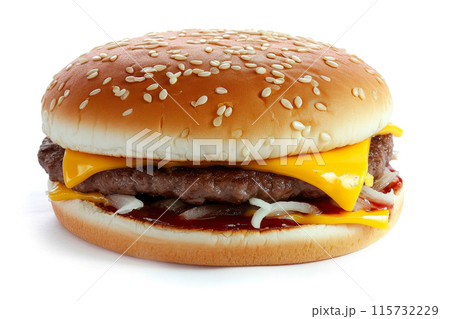 Delicious Cheeseburger on White Background 115732229
