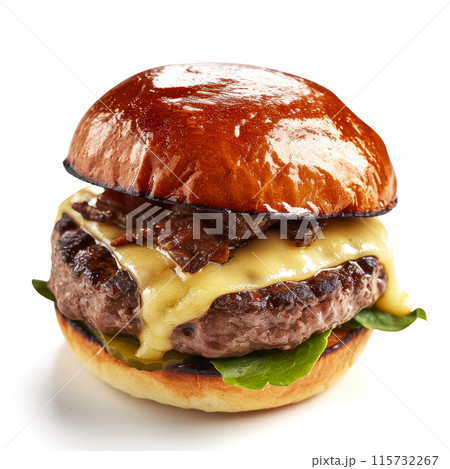 Classic Cheeseburger Stack with Sunny-Side Up Egg Classic Cheeseburger Stack with Sunny-Side Up Egg 115732267