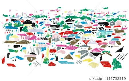 手描きイラスト　住宅街 115732319
